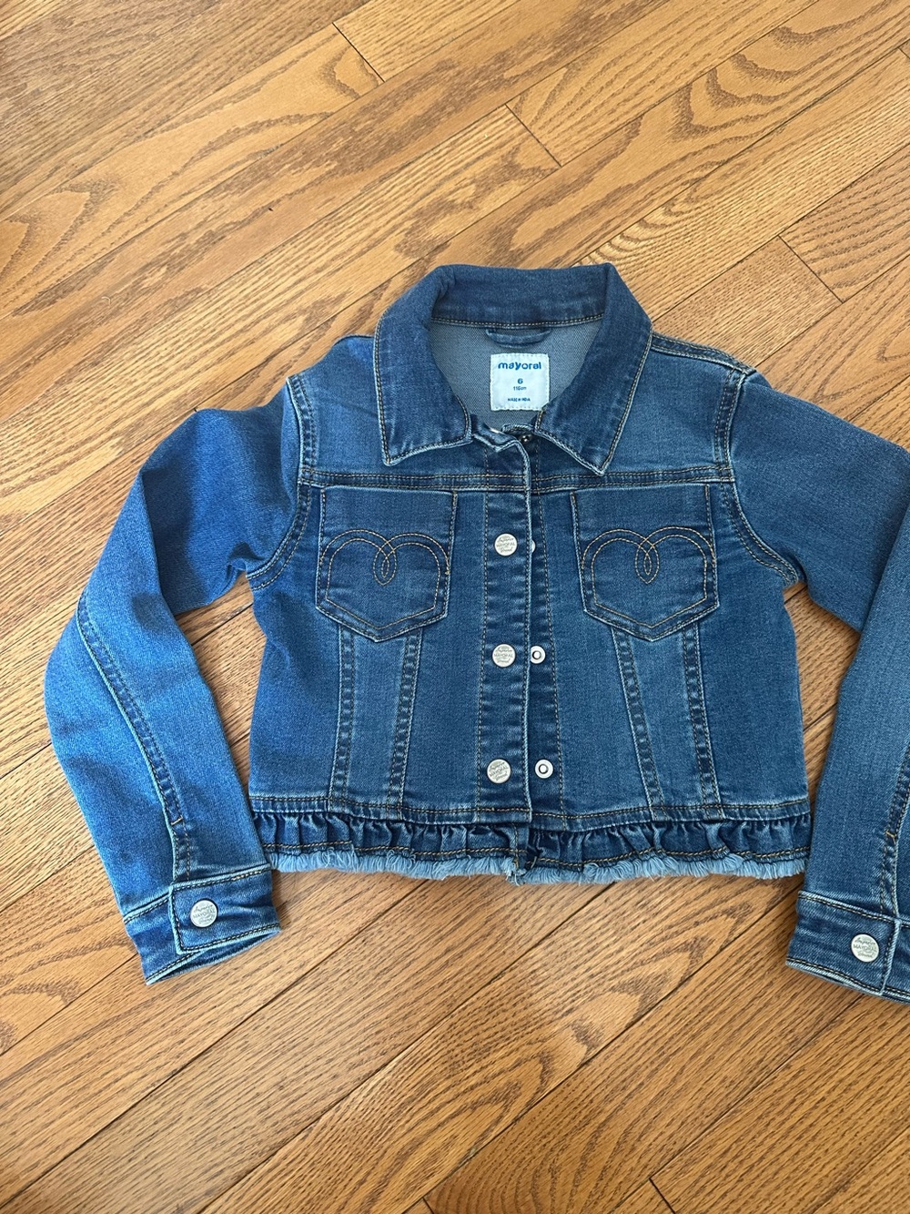 Mayoral 6t Blue Denim Jean Jacket with Heart Pocket Stitching